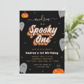 Retro Spooky One 1st Halloween Birthday Party Invitation (Standing Front)