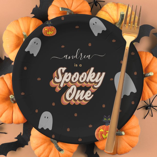 Retro Spooky One 1st Halloween Birthday Party Paper Plates (Creator Uploaded)