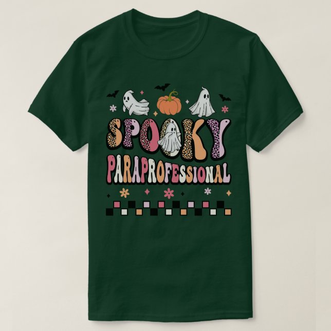 Retro Spooky Paraprofessional Cute Ghost Teacher H T-Shirt (Design Front)