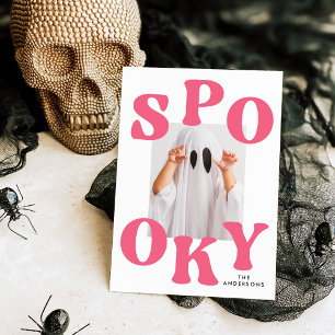 Retro Spooky Pink Typography Photo Halloween Holiday Card