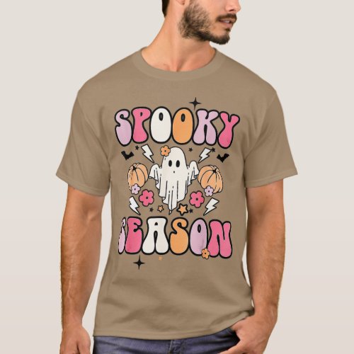 Retro Spooky Season Floral Cute Ghost Halloween  _ T_Shirt