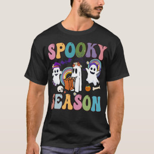 Retro Spooky Season Floral Ghost Pumpkin Halloween T-Shirt