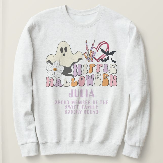 Retro Spooky Squad Peace Love Hippie Halloween Sweatshirt (Design Front)