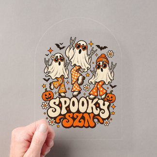 Retro Spooky SZN Ghosts | Groovy 70s Halloween Des Acrylic Invitations