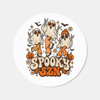 Retro Spooky SZN Ghosts | Groovy 70s Halloween Des Classic Round Sticker