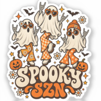 Retro Spooky SZN Ghosts | Groovy 70s Halloween Des Sticker