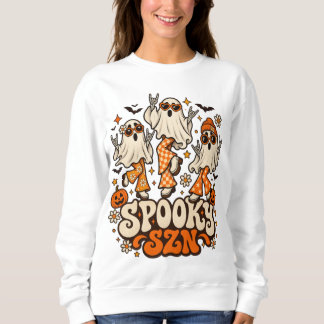 Retro Spooky SZN Ghosts | Groovy 70s Halloween Des Sweatshirt