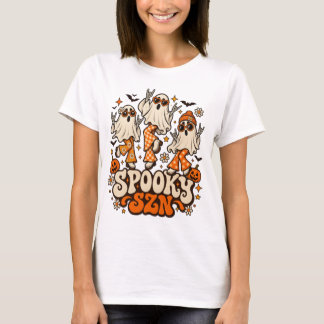 Retro Spooky SZN Ghosts | Groovy 70s Halloween Des T-Shirt
