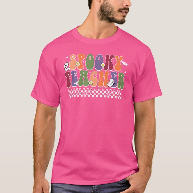 Retro Spooky Teacher  Teacher Life Halloween Teach T-Shirt (Front)