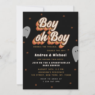 Retro Spooky Twins Ghosts Halloween Baby Shower Invitation