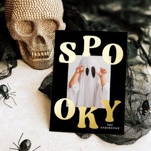 Retro Spooky Typography Photo Halloween Foil Holiday Card