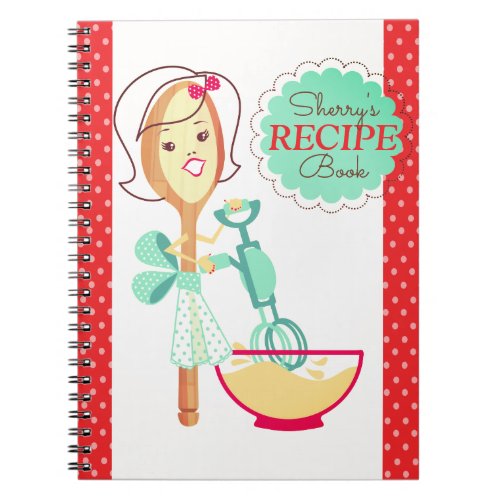 Retro spoon baking girl cookbook recipe notebook
