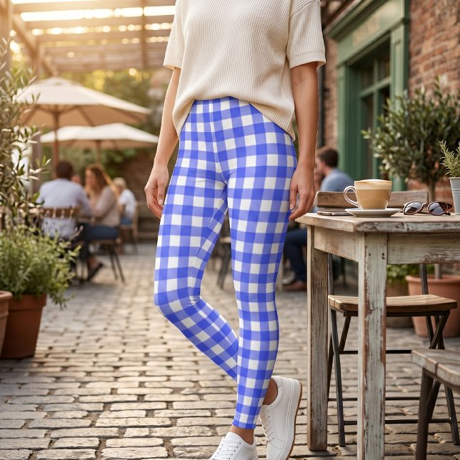 Retro Sport Chic Blue Checkered Leggings (Creator Uploaded)