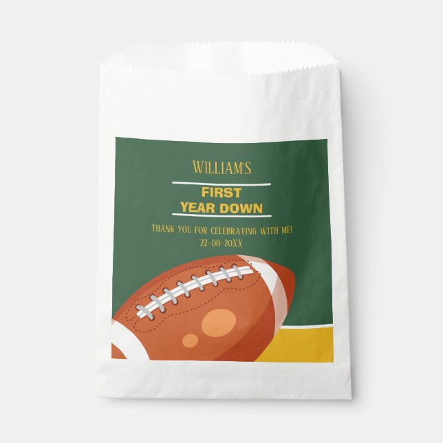 Retro Sport Football First Year Down Thank You Favor Bag (Front)