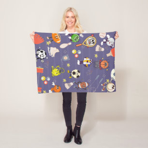 Retro Sport Squad: Vintage Cartoon Athletics Fleece Blanket