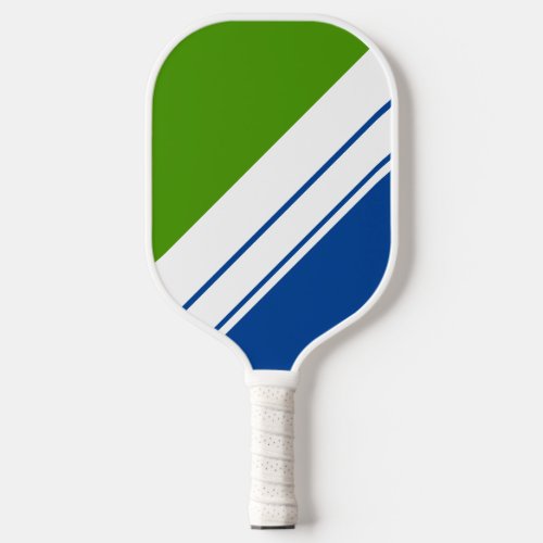 Retro Sporty Bold Green Deep Blue White Stripes Pickleball Paddle