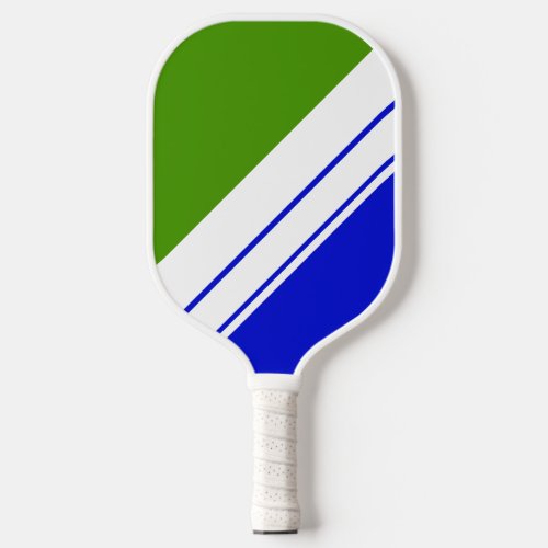 Retro Sporty Lime Green Vivid Blue White Stripes Pickleball Paddle