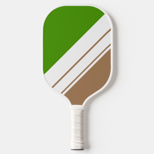 Retro Sporty Lime Green White Mocha Brown Stripes Pickleball Paddle