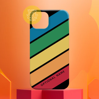 Retro Sporty stripes rainbow with name black Case-Mate iPhone 14 Case