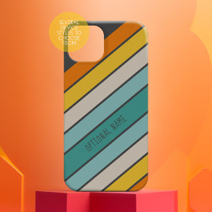 Retro Sporty stripes teal gold handwritten name iPhone 17 Pro Max Case