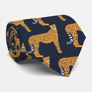 Retro Spotted Cheetah Wild Cat Portrait Art Neck Tie