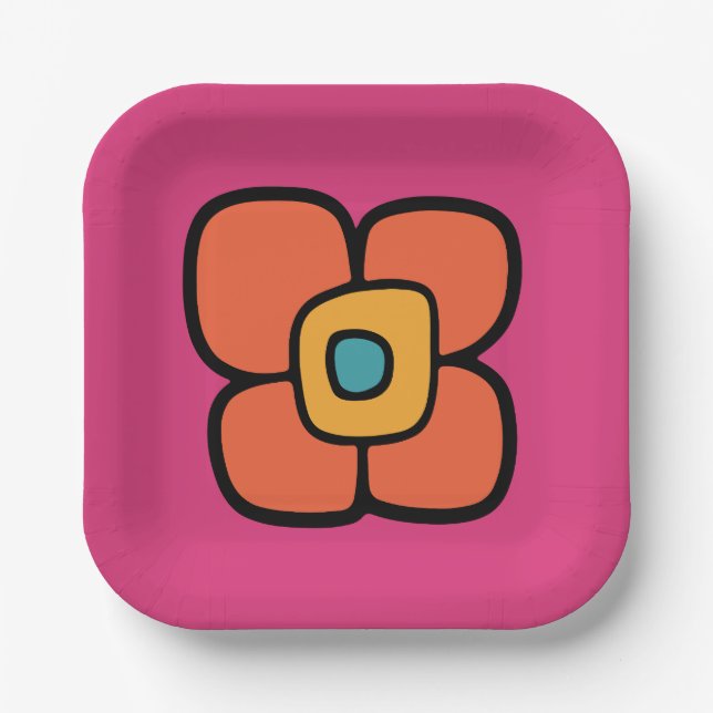 Retro Spring Blossom Paper Plates (Front)