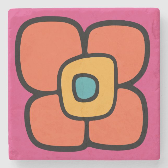 Retro Spring Blossom Stone Coaster (Front)