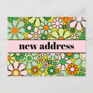 Retro Spring Floral New Address Postcard
