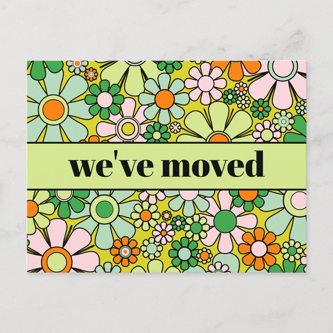 Retro Spring Floral New Address / We've Moved Postcard (Front)