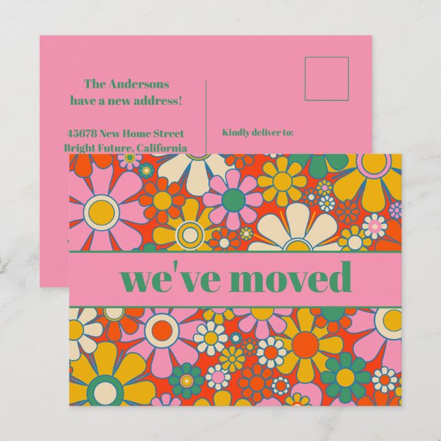 Retro Spring Floral New Address / We've Moved Postcard (Front/Back)