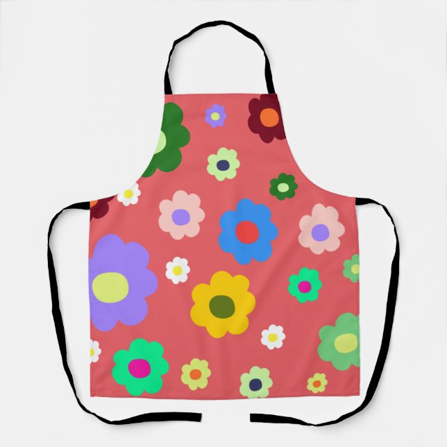 Retro Spring Flower Colorful Floral Kitchen Apron (Front)