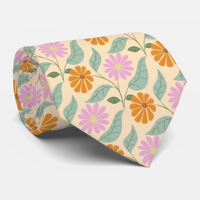 Retro spring flowers neck tie (Rolled)