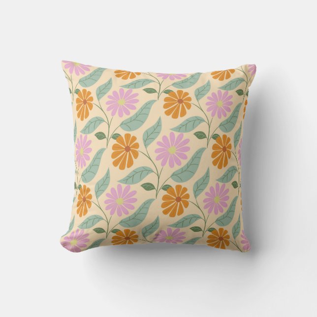 Retro spring flowers throw pillow (Front)