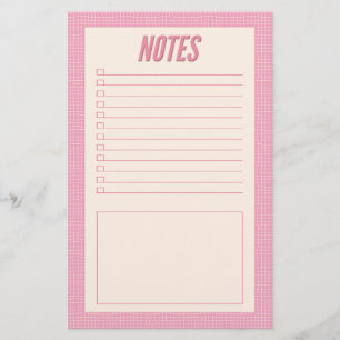 Retro Spring Hand Drawn Pink and White Grid Notes Stationery