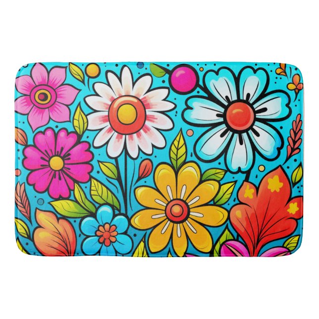Retro spring hippie flower power  bath mat (Front)