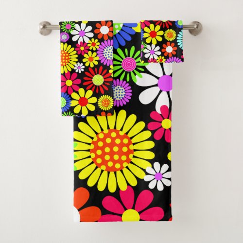 Retro spring hippie flower power  bath towel set