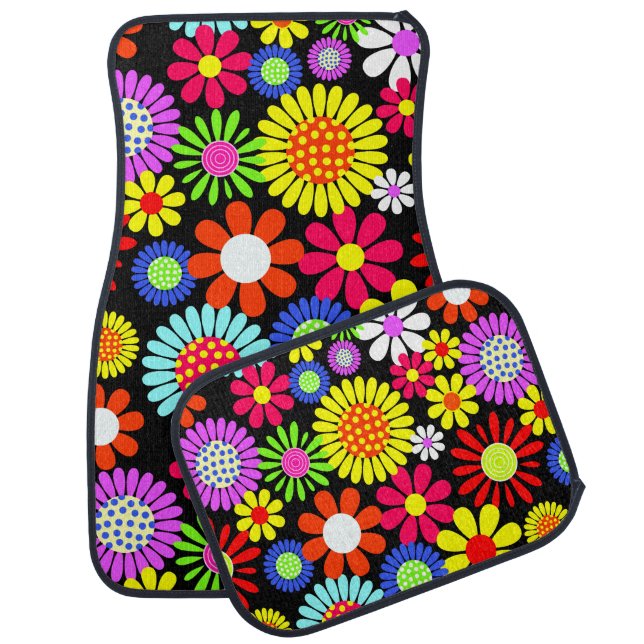 Retro spring hippie flower power  car floor mat (Set)