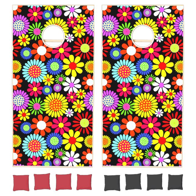 Retro spring hippie flower power  cornhole set (Set)