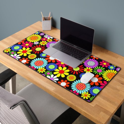 Retro spring hippie flower power desk mat