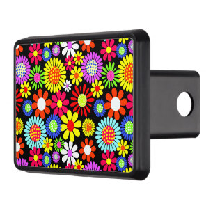 Retro spring hippie flower power hitch cover
