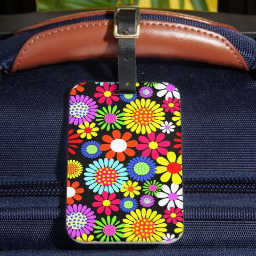Retro spring hippie flower power luggage tag