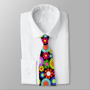 Retro spring hippie flower power neck tie