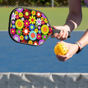 Retro spring hippie flower power pickleball paddle