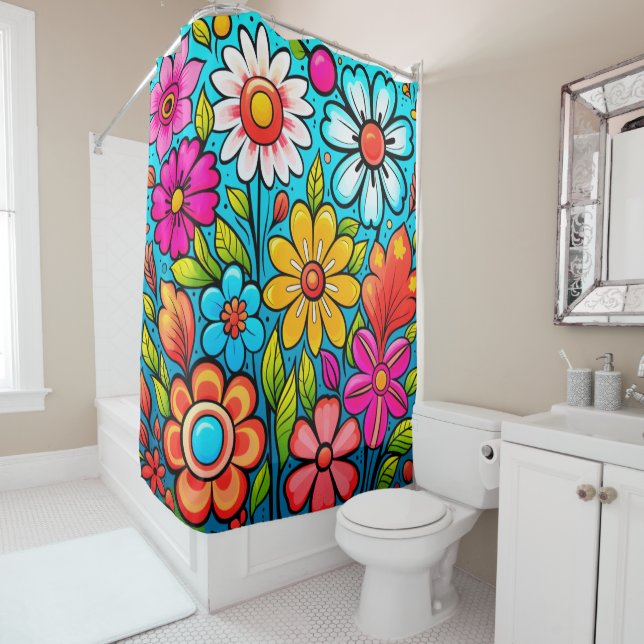 Retro spring hippie flower power  shower curtain (In Situ)