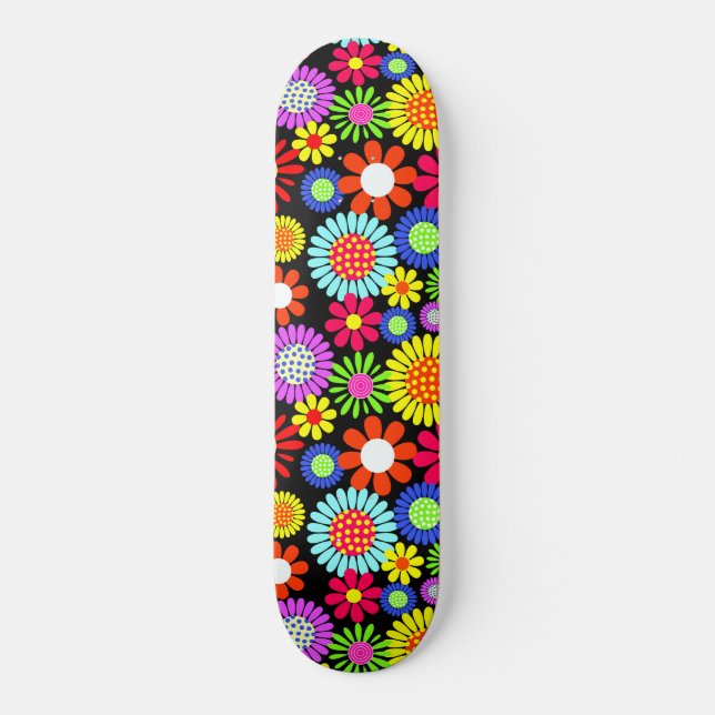 Retro spring hippie flower power  skateboard (Front)