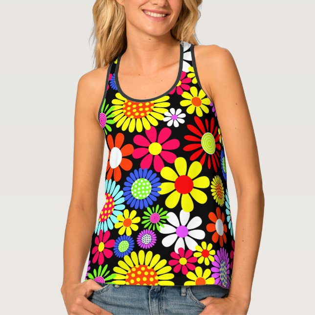 Retro spring hippie flower power tank top (Front)