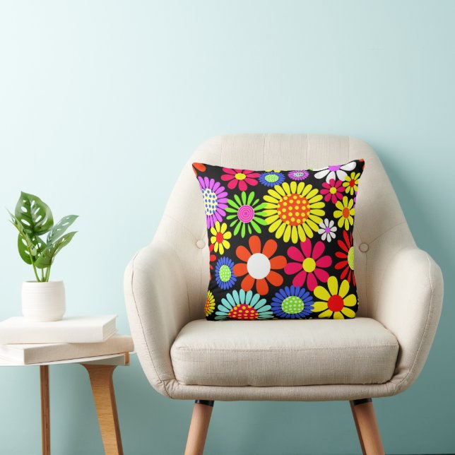 Retro spring hippie flower power throw pillow (Chair)