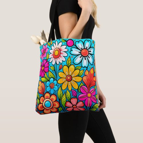 Retro spring hippie flower power  tote bag