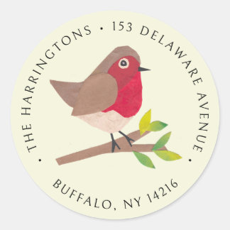 Retro Spring Robin Hand-Illustrated Return Address Classic Round Sticker