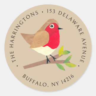 Retro Spring Robin Kraft Brown Return Address Classic Round Sticker